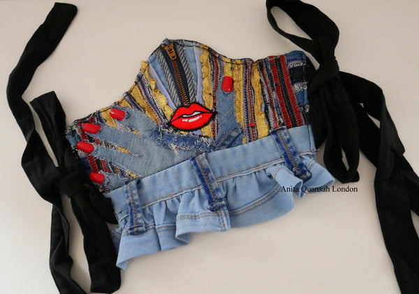 Reusable, Washable, I Look And Wonder, Denim Face Mask With Red Lips