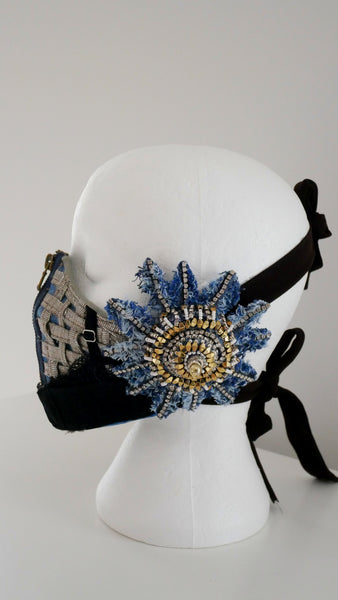 Reusable, Washable, Metallic Weave, Zipped, Brassiere, Denim Face Mask
