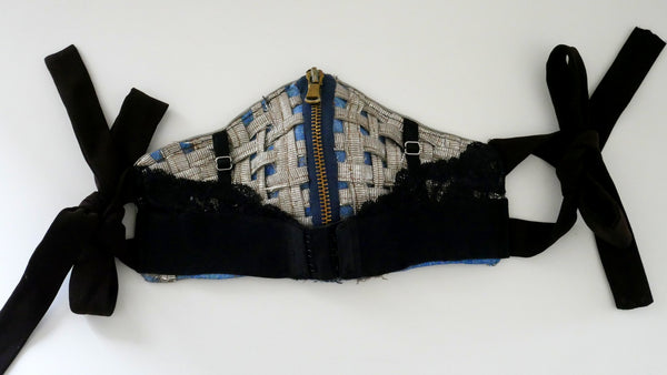 Reusable, Washable, Metallic Weave, Zipped, Brassiere, Denim Face Mask