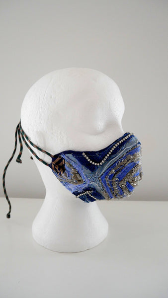 Reusable, Washable, Metallic, And  Denim Chevron, Rhinestones Face Mask