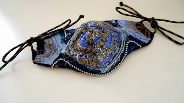 Reusable, Washable, Metallic, And  Denim Chevron, Rhinestones Face Mask
