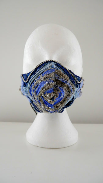 Reusable, Washable, Metallic, And  Denim Chevron, Rhinestones Face Mask