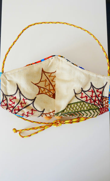 Reusable, Washable, Mixed-Print, Weave Face Mask, With Pom-Poms And Rhinestones