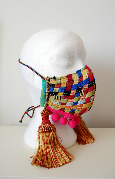 Reusable, Washable, Mixed Textile Print, Weave Face Mask, With Tassels