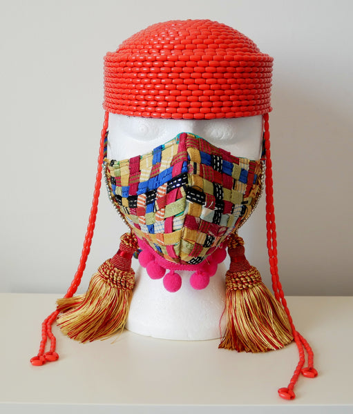 Reusable, Washable, Mixed Textile Print, Weave Face Mask, With Tassels