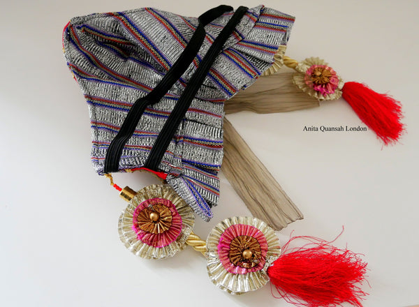 Reusable, Washable, Patchwork, Denim And Woven Aso-Oke Face Mask With Detachable Earrings
