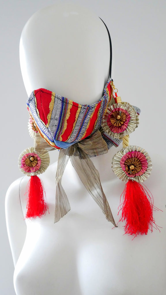 Reusable, Washable, Patch Work, Woven Aso-Oke Face Mask With Detachable Earrings 7