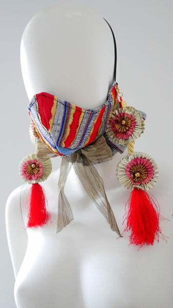 Reusable, Washable, Patch Work, Woven Aso-Oke Face Mask With Detachable Earrings 7