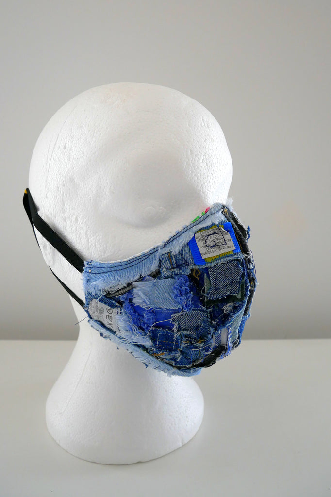 Reusable, Washable, Label Collage, Denim Face Mask