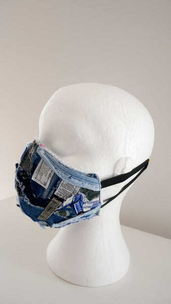 Reusable, Washable, Label Collage, Denim Face Mask