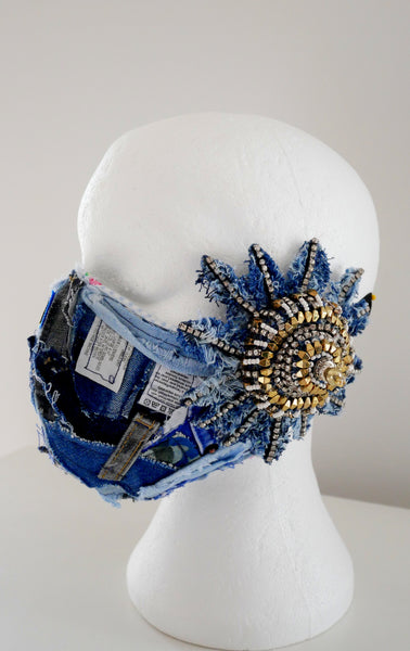 Reusable, Washable, Label Collage, Denim Face Mask