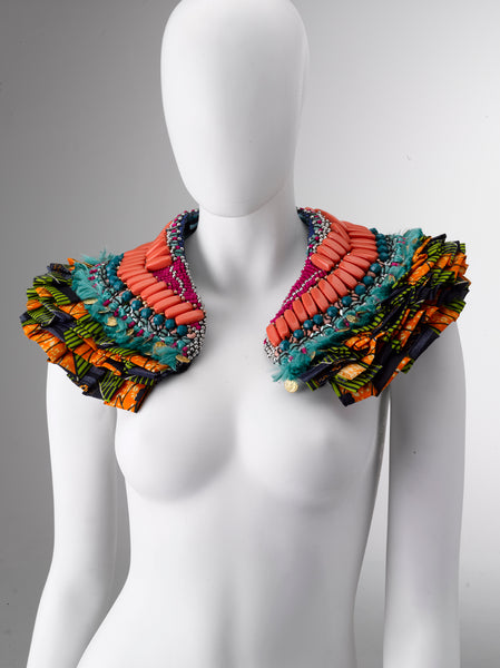Salma Bead-Embellished African Print Ruffle Neckpiece