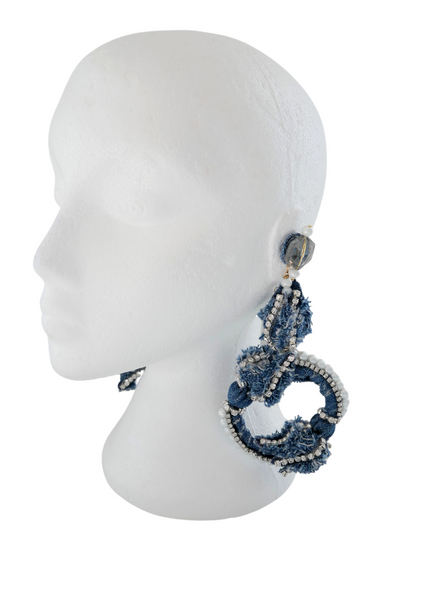 Sanna Crystal-Embellished Denim Tulip Bud Hoop Earrings