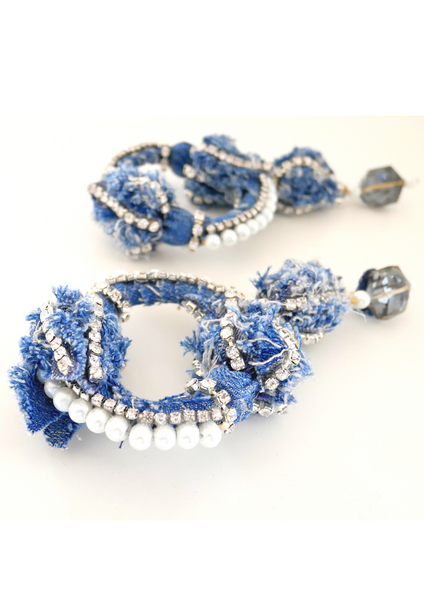 Sanna Crystal-Embellished Denim Tulip Bud Hoop Earrings