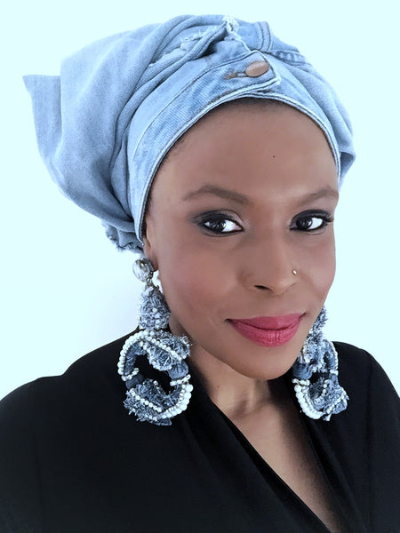 Sanna Crystal-Embellished Denim Tulip Bud Hoop Earrings