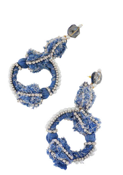 Sanna Crystal-Embellished Denim Tulip Bud Hoop Earrings