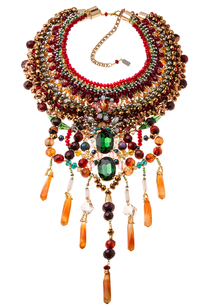 Sarai Multi Gemstone And Swarovski Crystal-Embellished Carnelian Fringe Collar Necklace