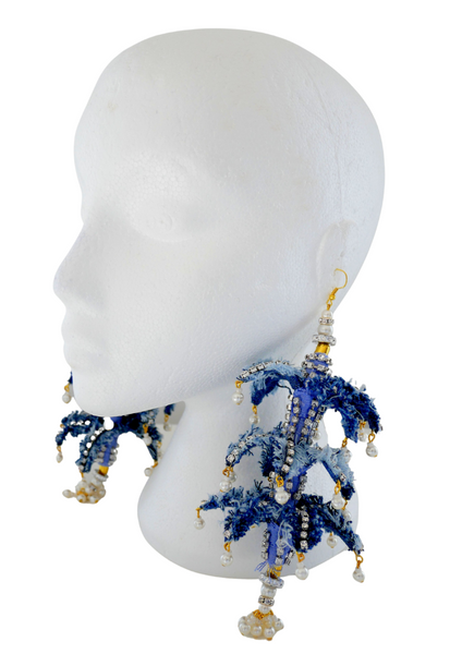 Siyanda Crystal-Embellished Denim Pine-Tree Earrings