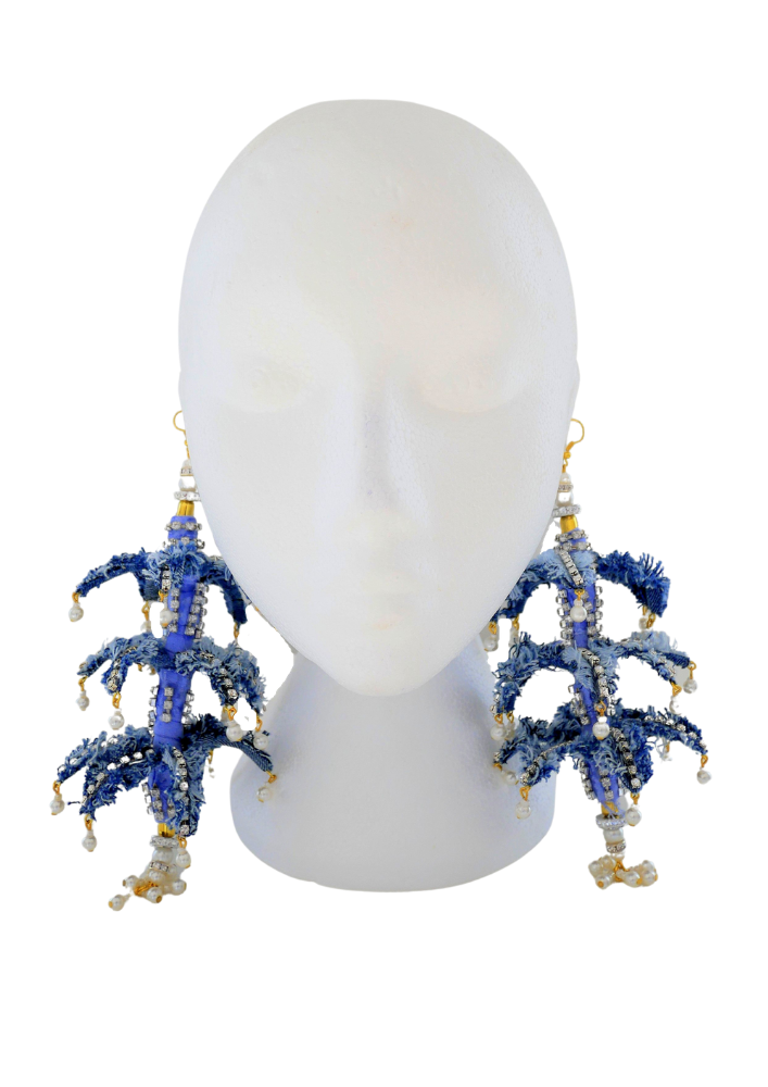 Siyanda Crystal-Embellished Denim Pine-Tree Earrings