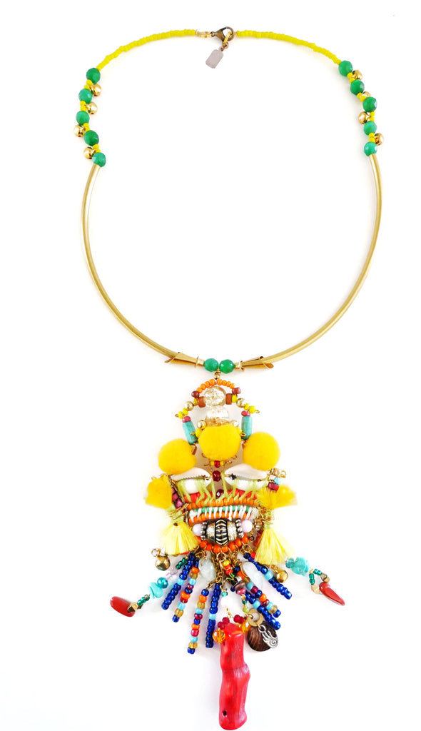 Tove Beaded Embellished Tassel Pendant Necklace