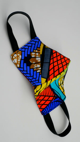 WASHABLE, REUSABLE, AFRICAN PATCHWORK PRINT CHILD'S FACE MASK 1