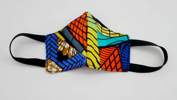 WASHABLE, REUSABLE, AFRICAN PATCHWORK PRINT CHILD'S FACE MASK 1
