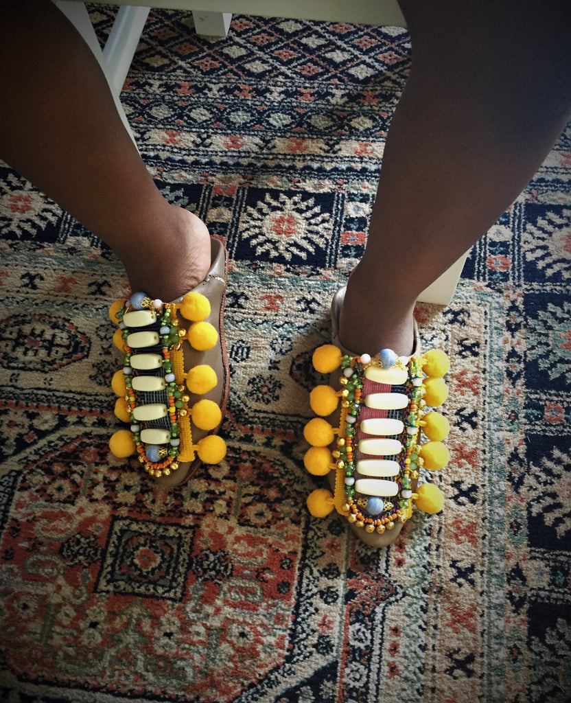 Willa Beaded And Pom-poms Embellished Leather Kids Mules