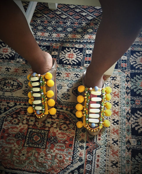 Willa Beaded And Pom-poms Embellished Leather Kids Mules