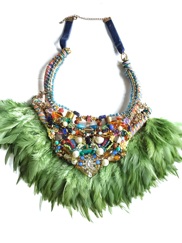 Celia Multi-Stone Feather Statement Necklace
