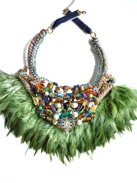Celia Multi-Stone Feather Statement Necklace