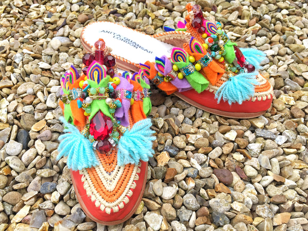 Yatzil Colourful Embellished Beaded Tassel Slippers