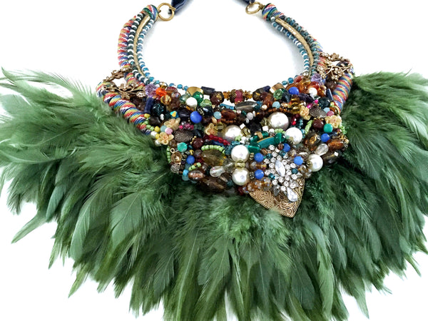 Celia Multi-Stone Feather Statement Necklace