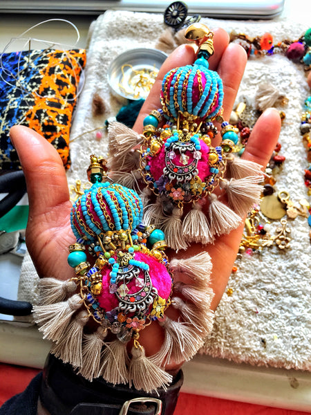 Nalika Embellished Statement Tassel Earrings