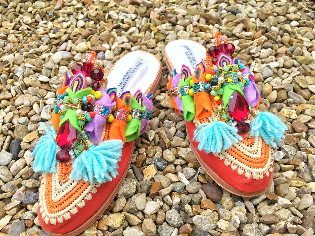 Yatzil Colourful Embellished Beaded Tassel Slippers