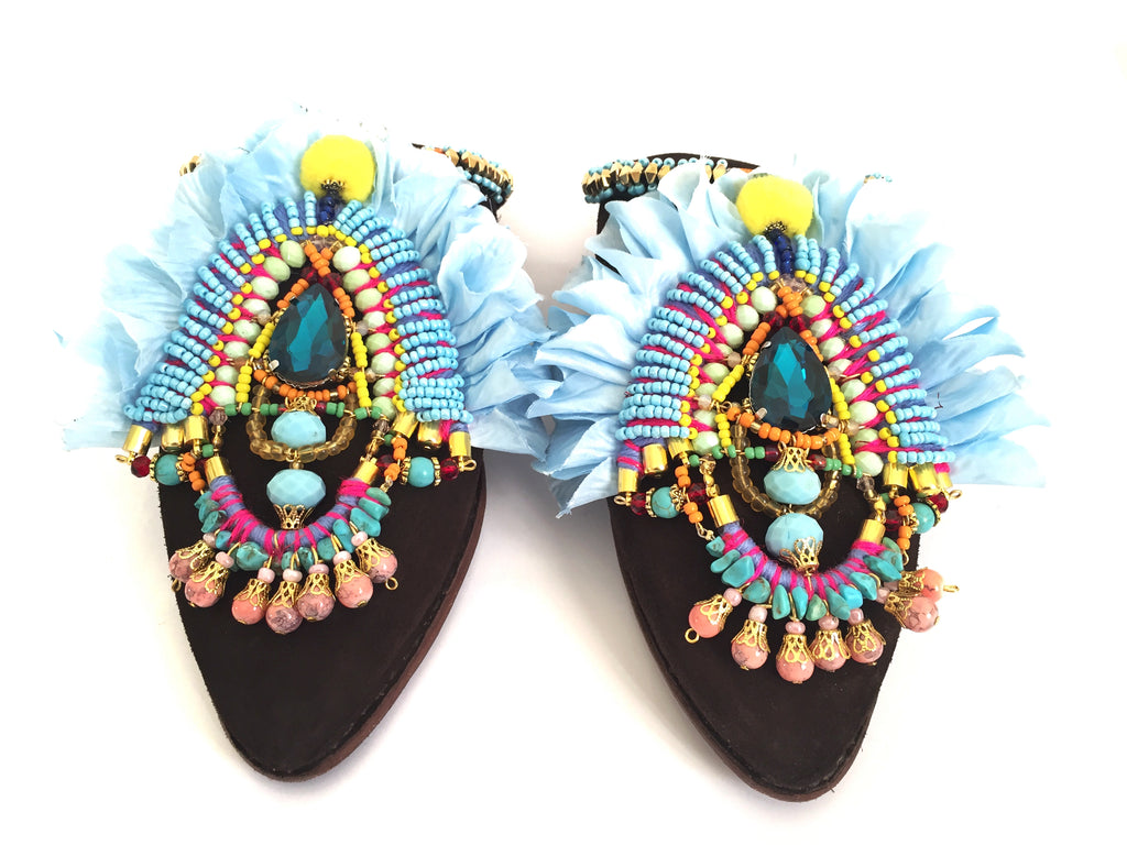 Giulia Embellished Rose Petals Leather Suede Slippers