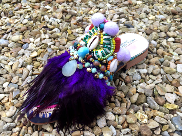 Aislin Embellished Feather Leather And Raffia Slippers By Anita Quansah London