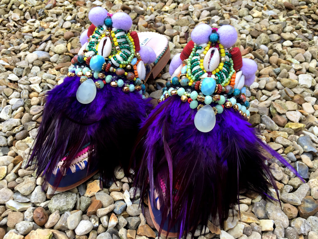 Aislin Embellished Feather Leather And Raffia Slippers By Anita Quansah London