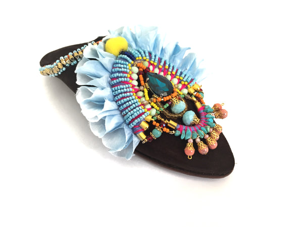Giulia Embellished Rose Petals Leather Suede Slippers