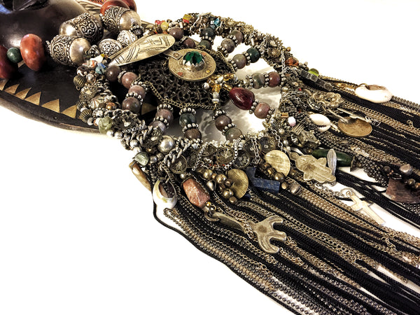 Fanaka Beaded Embellished Moroccan Amulet Tassel Necklace