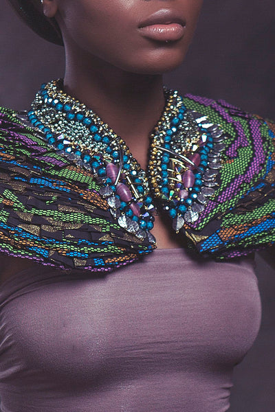 Naima Beaded Embellished African Wax Print Neckpiece