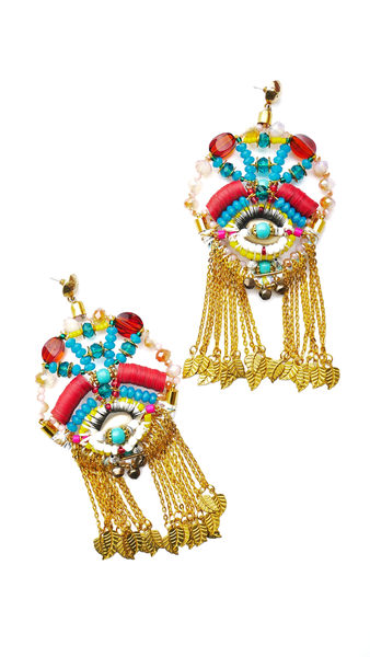 Llia Multi-Beaded and Chain Tassel Eye Earrings