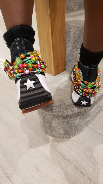 Colourful Beaded Five Layered Multi stranded Shoe Chain, Shoe Bracelet and Charms for Boots and High-top Converse