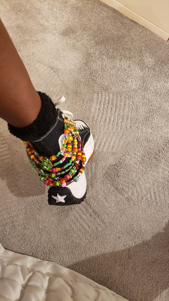 Colourful Beaded Five Layered Multi stranded Shoe Chain, Shoe Bracelet and Charms for Boots and High-top Converse