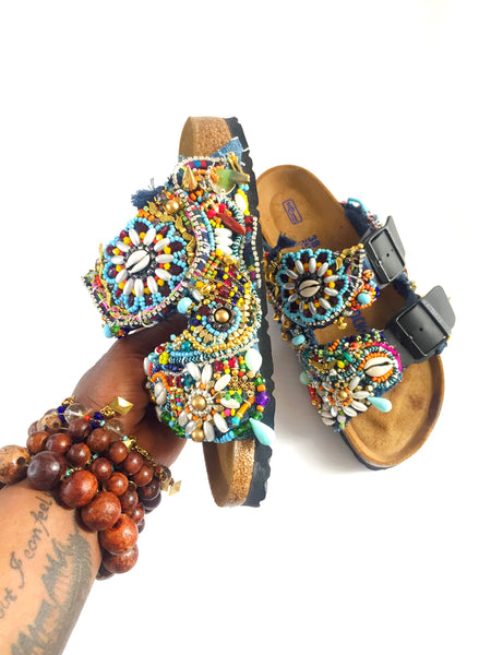 Multi-Beaded and Shell-Embellished Custom Birkenstock Vegan Clogs