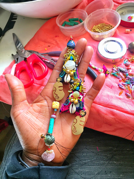 Bonita Multi-Beaded Embellished Brass Face Earrings