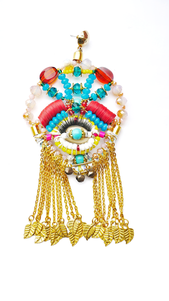 Llia Multi-Beaded and Chain Tassel Eye Earrings