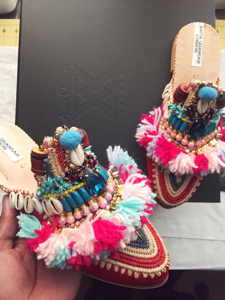 Theona Multi-Beaded Embellished Tassel Slippers