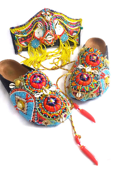 Multi-Beaded and Shell-Embellished Custom Birkenstock Vegan Clogs