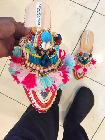 Theona Multi-Beaded Embellished Tassel Slippers