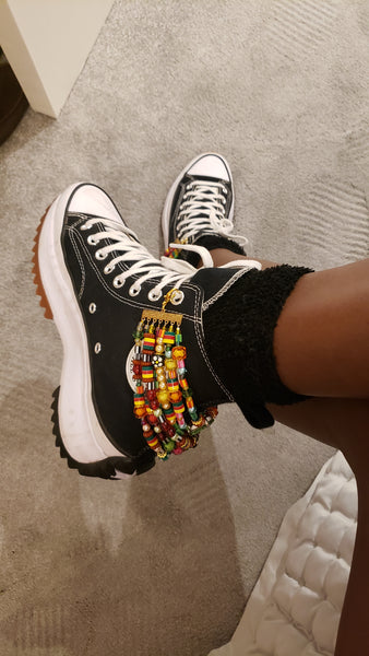 Colourful Beaded Five Layered Multi stranded Shoe Chain, Shoe Bracelet and Charms for Boots and High-top Converse
